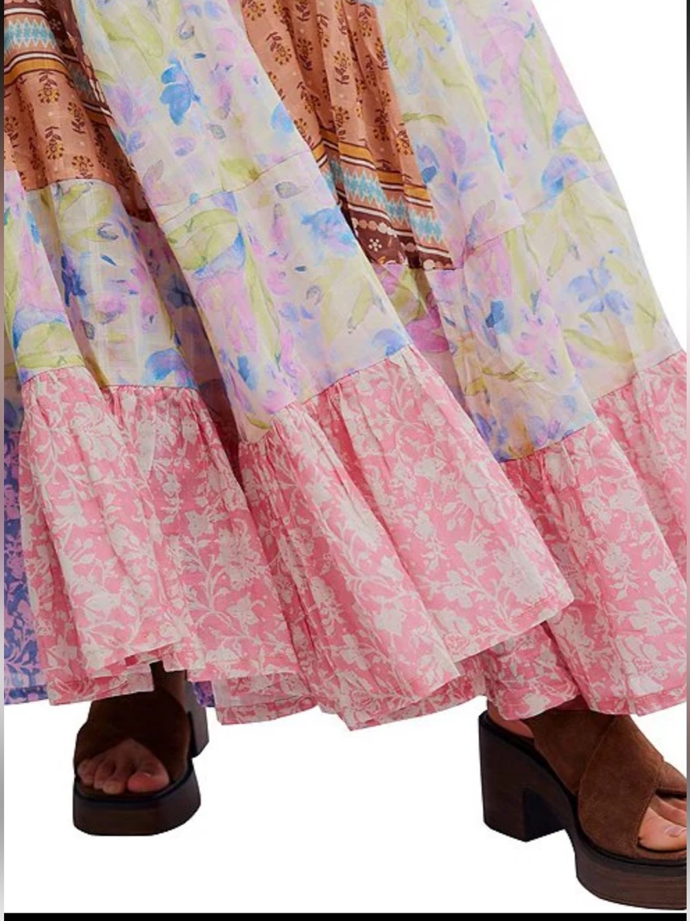 NWT🌷Free People Santa Eulalia Patchwork Printed Ruffle Hem A-Line Maxi Skirt - Picture 6 of 16